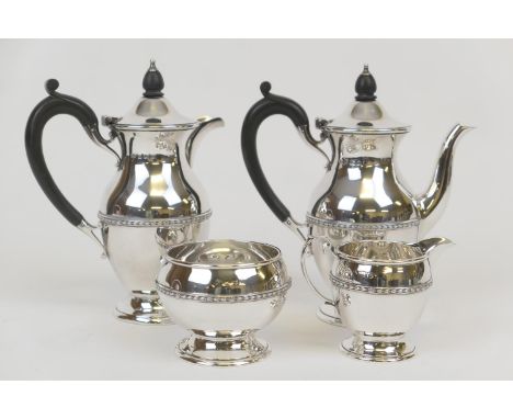 Elkington &amp; Co. silver four piece breakfast tea service, Birmingham 1913, comprising baluster teapot and matching hot wat