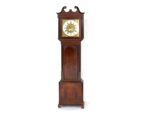 Mahogany eight day longcase, by William McCabe of Newry, the hood with swan neck pediment, over a 13 1/2'' brass dial with si
