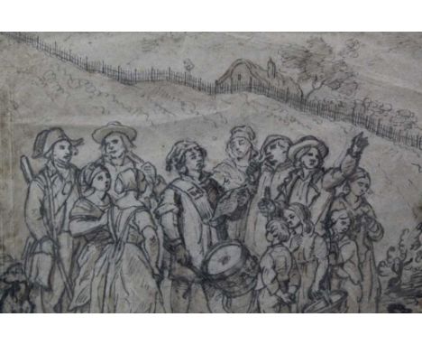 18th century, English School, pen, ink and wash sketch - Drummer and Crowd, 21cm x 24.5cm, in glazed gilt frame
Provenance: T