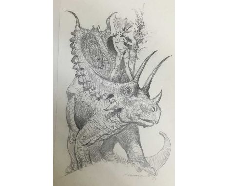Comic Book interest: Esteban Moroto (b. 1942), pencil, fantastical sketch, signed, 43 x 28cm