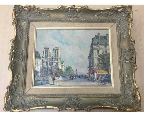 Julien Brosius (1917-2004) - oil on canvas in gilt frame - Notre Dame, Paris. Image size 18cm x 23.5cm, overall size includin
