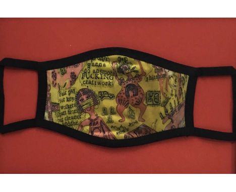 Grayson Perry (b. 1960) printed fabric face-mask - 'We shall catch it on the beaches', framed, total size 24 x 32cm