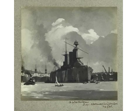 Norman Wilkinson signed photographic print, depicting a battleship, dedicated and signed to margin and dated 29/725, image 18