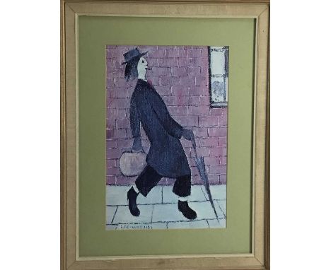 L.S. Lowry, photographic print - man with umbrella, 1962, 38 x 25cm, in glazed frame