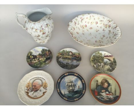 A floral washbowl and jug transferred floral design over cream ground together with various other ceramics including Royal Wo