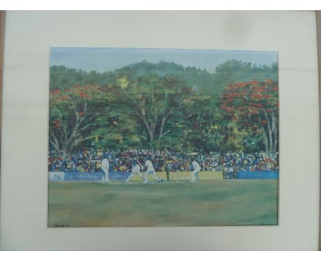 Cricket Interest: Joe Bowen Hussains century at Kandy signed and dated lower left, print 29 x 38cm