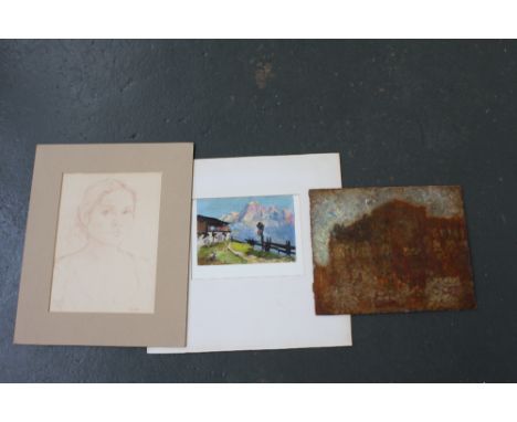 A collection of original paintings and drawings to include an oil on paper titled 'Heiligenblut, Austria', titled inscribed e
