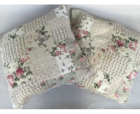 A pair cushion with removable covers white ground with roses and flowers patern 63 x 63 cm together  with a Red toile de Jouy