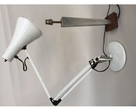 A white Anglepoise lamp 75cm fully extended together with a modern white metal lamp base 43cm H