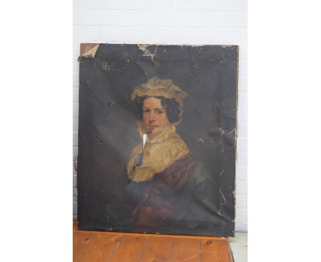 British School, c.1830 Portrait of a lady wearing a lace bonnet and ruff, half length, oil on canvas, unframed 92 x 76cm (dis