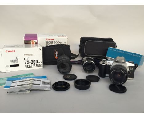 Canon EOS 500 N 35mm camera with a Canon Zoom lens 28-80mm 3.5-5.6, with original packaging, canon wide strap, soft case bag,