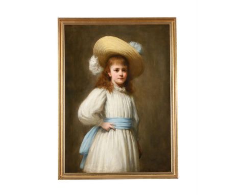 HERMANN SCHMIECHEN (GERMAN 1855-1923) PORTRAIT OF A GIRL WITH A BLUE SASH  Oil on canvas Signed and dated '92' (lower right) 