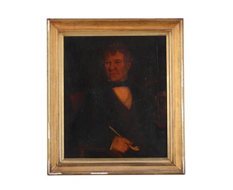 AMERICAN SCHOOL (19TH CENTURY) PORTRAIT OF A GENTLEMAN HOLDING A PIPE Oil on canvas 75 x 62.5cm (29½ x 24½ in.)Provenance:  D