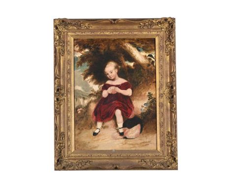 FOLLOWER TO ROBERT EDGE PINE PORTRAIT OF A YOUNG GIRL IN A RED DRESS Oil on canvas 47 x 34.5cm (18½ x 13½ in.)  Provenance: S