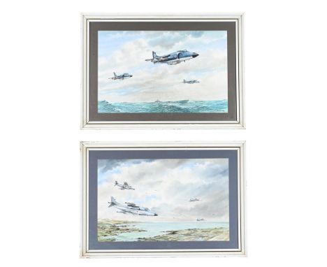 λ&nbspJOHN HOWELL (BRITISH B. 1936) ROYAL NAVY IN FLIGHT WITH H.M.S INVINCIBLE ON THE HORIZON, FALKLAND WAR  Watercolour and 