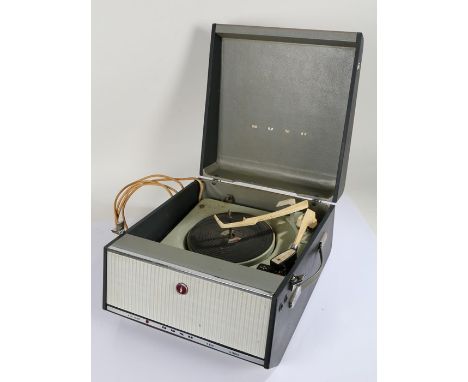 Bush table top record player, by Garrard, housed within a navy carrying case