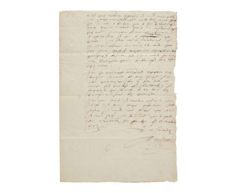   Autograph letter signed as principal secretary, to Sir Thomas Heneage, 4th September, 1577 1 page, folio (31.2 x 21.2cm), w