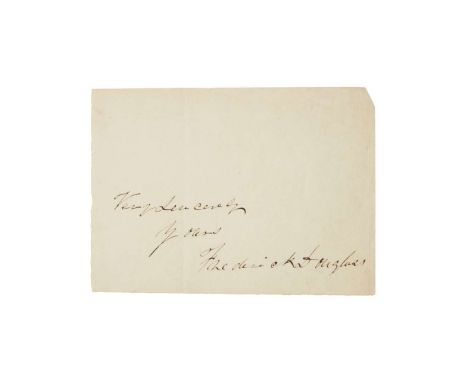   Autograph sentiment signed 'Very sincerely yours, Frederick Douglass', in black ink on slip of wove paper (9.8 x 13.5cm)   