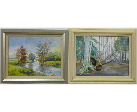 Anne Williams (British 20th century): 'River Derwent, Howsham' and The Fallen Tree, two oils on board signed, one titled on l
