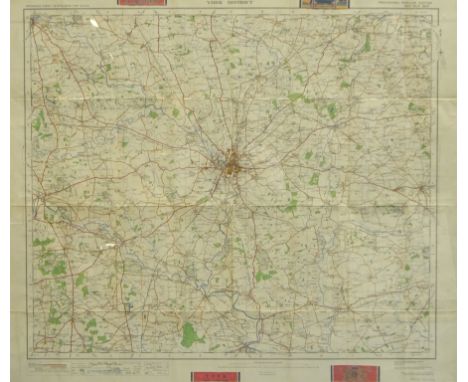 York District Ordnance Survey early 'Motoring' map pub. 1919, 65cm x 76cm - Condition Report 