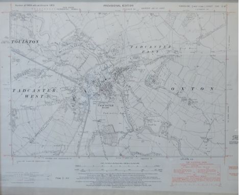 Ordnance Survey map of Tadcaster pub. Chessington 1953, provisional edition 42cm x 52cm - Condition Report 