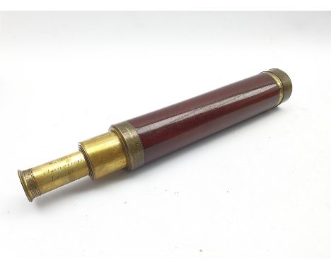 Brass five draw telescope by Watkins, Charing Cross London also engraved 'Fra. Nisbet' with wooden barrel 109cm extended leng