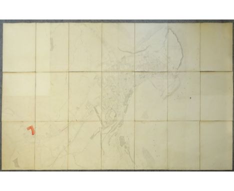 Large Victorian Ordnance Survey map of Scarborough surveyed 1850, pub. 1852, comprising twenty-one 64cm x 44cm sheets joined 