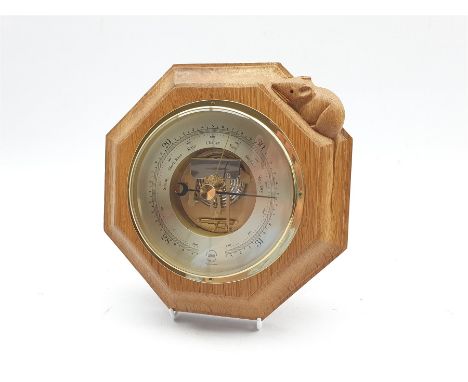 Thompson of Kilburn Mouseman  barometer in octagonal oak case with carved mouse signature W20cm - Condition Report 