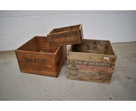 Three vintage wooden liquor crates