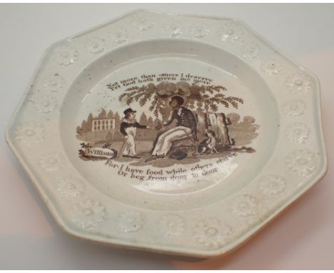 19thC ceramic plate with anti slavery motto and picture A/F  CONDITION REPORT: A/F - no backstamp and a star firing crack to 