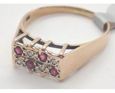 9ct gold ruby and diamond signet ring size R