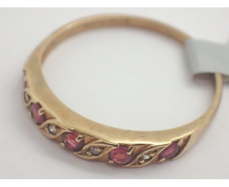 9ct gold vintage ruby and diamond half eternity ring size M