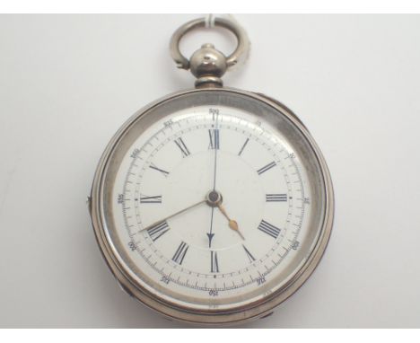 Late 19thC 935 continental silver chronograph pocket watch with stop watch function key wind open face  CONDITION REPORT: Thi