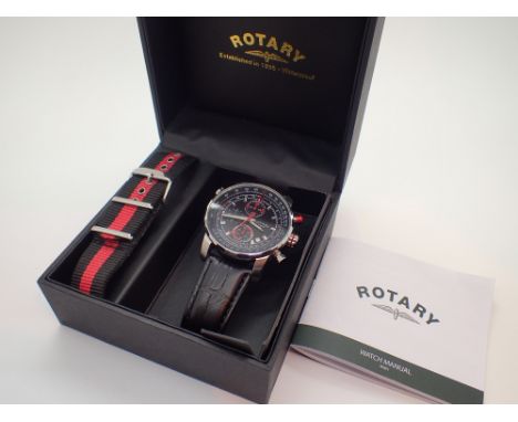 Gents boxed Rotary divers wristwatch with spare strap CONDITION REPORT: This item is working at lotting. The button functions