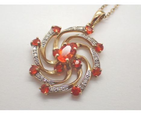 9ct gold and fire opal chain and pendant 