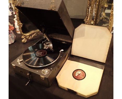 Columbia vintage portable gramophone with some records 