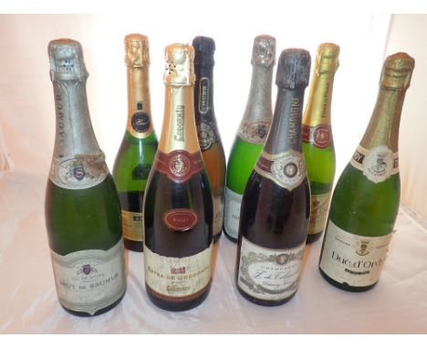 Eight vintage bottles of sparkling wine including F De Teimont champagne racked and cellared