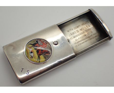 Silver vesta case with huntsman enamel