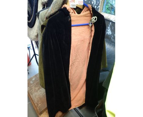 Ladies black velvet cloak with pink lining and hood 
