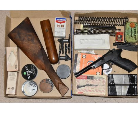 A HEALTHWAYS TOPSCORE 175 BB AIR PISTOL, serial no.0330017, in used condition but functions, together with other shooting acc