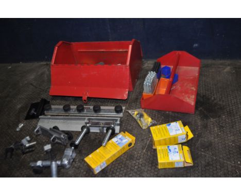 A METAL TOOLBOX CONTAINING A TORMEK GRINDING SYSTEM, including dressing stones, and letter and number stamps