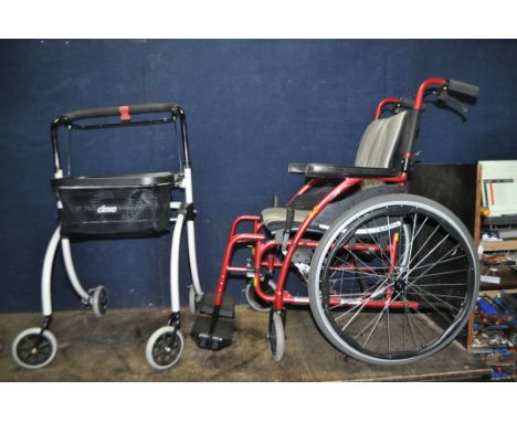 A KARMA MOBILITY FOLDING WHEELCHAIR, with two footrests, a Days Rollator, and a Drive Rollator (3)