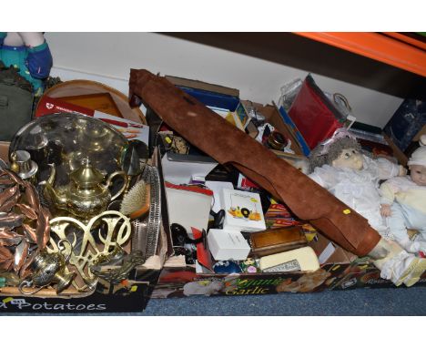 FIVE BOXES AND LOOSE MISCELLANEOUS ITEMS, included The Haute Collection miniature perfume set, a part roll of red brown Rutur