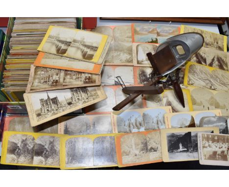 One Box of STEREOSCOPIC VIEWING CARDS containing approximately 160 miscellaneous examples featuring topographical views, land