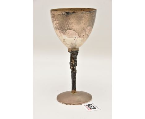 AN ELIZABETH II SILVER GOBLET, gilt interior, the stem depicting a bull, on a round base, hallmarked 'Stuart Devlin' London 1