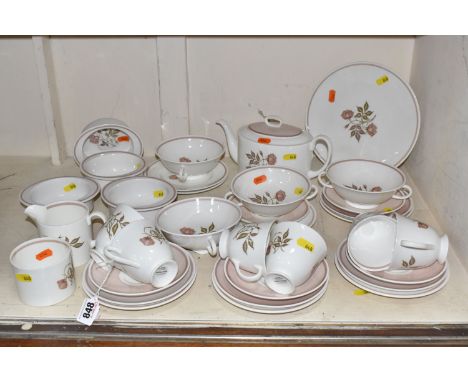 A COLLECTION OF SUSIE COOPER FOR WEDGWOOD 'TALISMAN' DINNER AND TEA WARES comprising four double handled soup bowls (two with