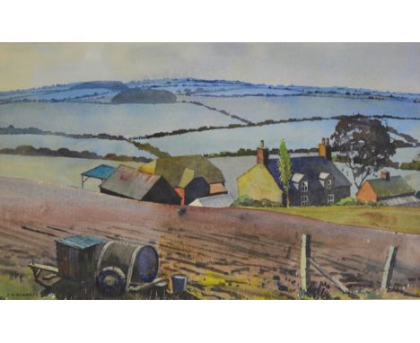 E R Roberts, Coastal farm, Pendry, watercolour signed, 32cm x 50cm, label verso; and a similar work.