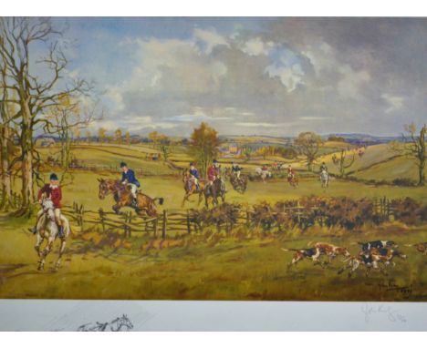 After John King, Hunt at Full Cry, colour print, signed, No.34/350 48x62cm.