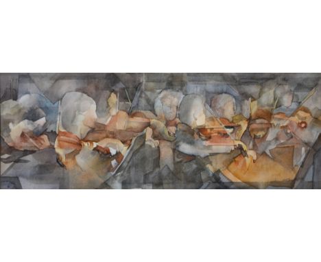 Morag Burton, The first violins, watercolour, signed, 15x40cm.