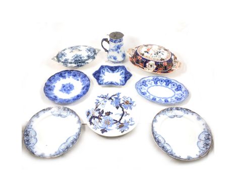 A twin-handled lidded tureen, T Wicks, 33cm; a Till &amp; Sons lidded tureen, 30cm; a Ashworth dinner plate; two Grimwades di